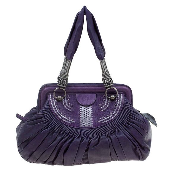 Dior Purple Pleated Leather Plisse Satchel - Picture 4 of 4